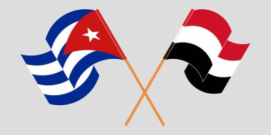 Çapraz ve dalgalı Küba ve Yemen bayrakları