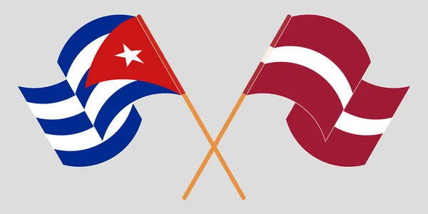 Cruzó y ondeó banderas de Cuba y Letonia — Archivo Imágenes Vectoriales