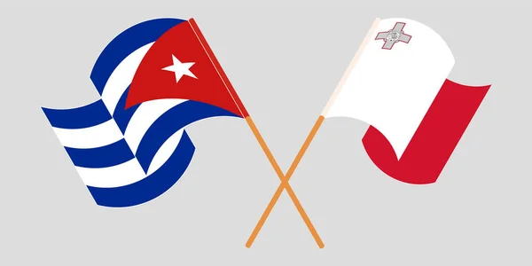 Cruzó y ondeó banderas de Cuba y Malta — Archivo Imágenes Vectoriales
