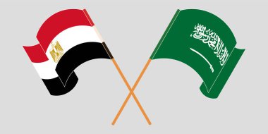 Mısır ve Suudi Arabistan Krallığı 'nın çapraz ve dalgalı bayrakları