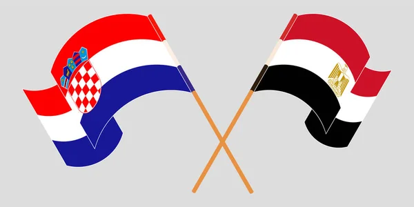 Mısır ve Hırvatistan 'ın çapraz ve dalgalı bayrakları — Stok Vektör