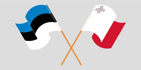 Bandeiras cruzadas e onduladas de Malta e da Estónia — Vetor de Stock