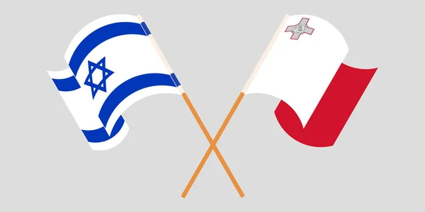 Drapeaux croisés et agités de Malte et d'Israël — Image vectorielle