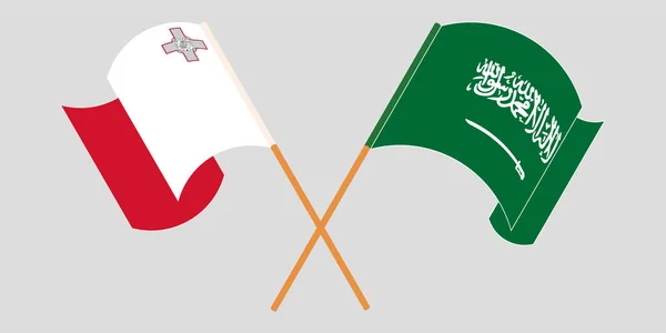 Пересеченные и размахивающие флагами Мальты и Королевства Саудовская Аравия — стоковый вектор