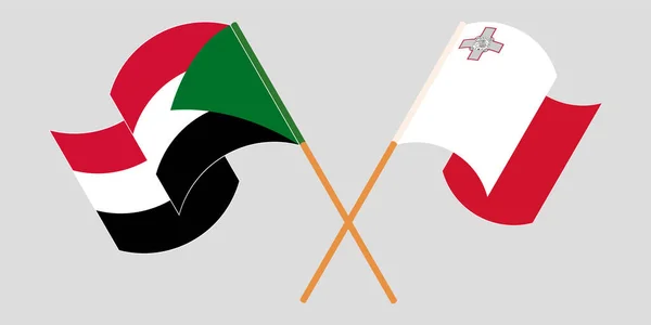 Пересекая и размахивая флагами Мальты и Судана — стоковый вектор