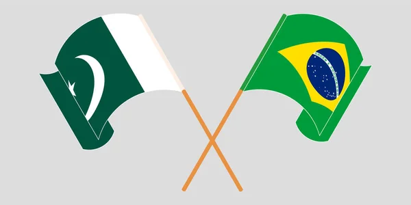 Crossed and waving flags of Pakistan and Brazil — Stock Vector