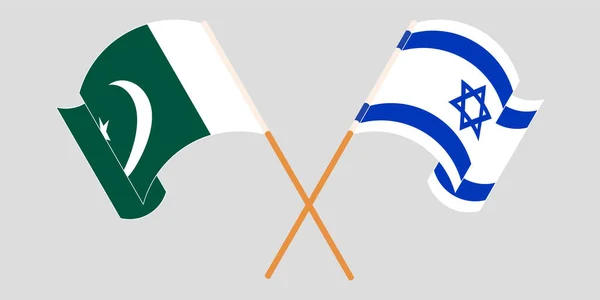 Drapeaux croisés et agités du Pakistan et d'Israël — Image vectorielle