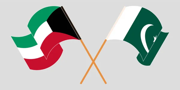 パキスタンとクウェートの旗を交互に振って — ストックベクタ