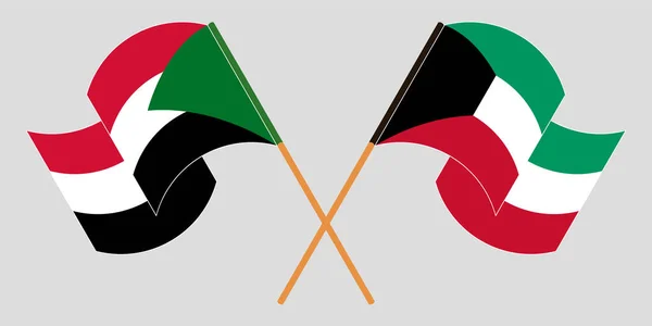 Crossed and waving flags of Sudan and Kuwait — ストックベクタ