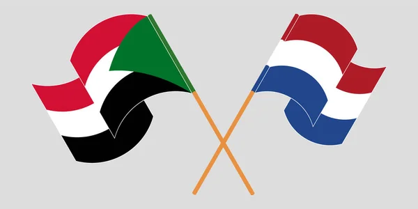 Crossed and waving flags of Sudan and the Netherlands — стоковый вектор