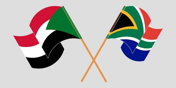 Drapeaux croisés et agités du Soudan et de la République d'Afrique du Sud — Image vectorielle