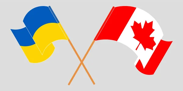 Gekruiste en wapperende vlaggen van Oekraïne en Canada — Stockvector