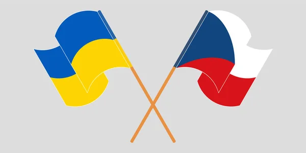 Křížené a vlnící se vlajky Ukrajiny a České republiky — Stockový vektor