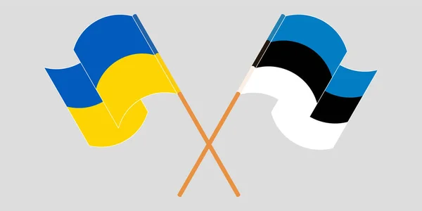 Crossed and waving flags of the Ukraine and Estonia — Stock Vector