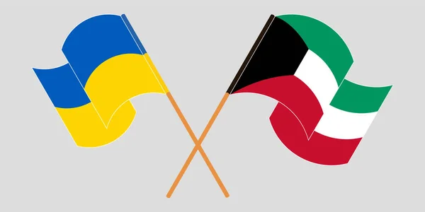 越过乌克兰和科威特并挥动国旗 — 图库矢量图片