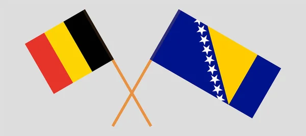 Crossed flags of Belgium and Bosnia and Herzegovina - Stok Vektor