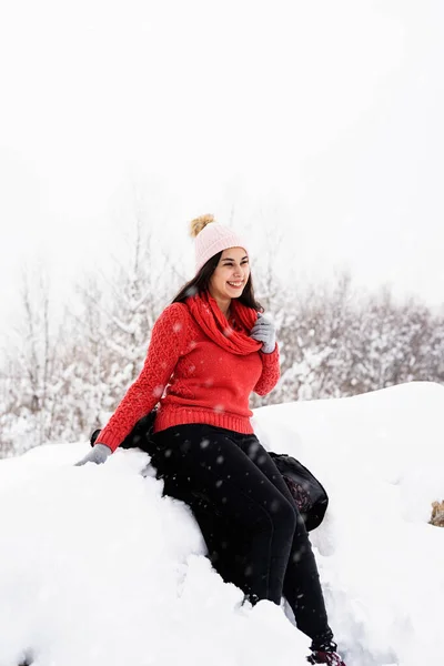 Retrato de uma bela jovem sorridente no inverno ao ar livre — Fotografia de Stock