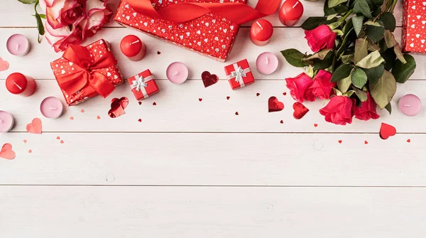 День Святого Валентина Красные Розы Украшения День Святого Валентина Вид — стоковое фото