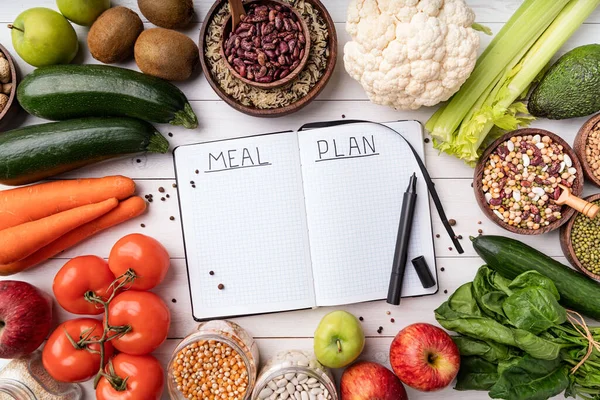 Weight Lose Dieting Concept Notepad Words Meal Plan Healthy Food — Stock Photo, Image