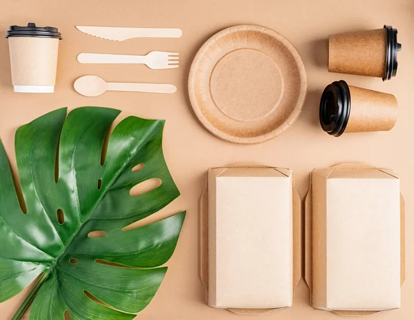 Eco Friendly Zero Waste Disposable Tableware Top View 배경에 — 스톡 사진