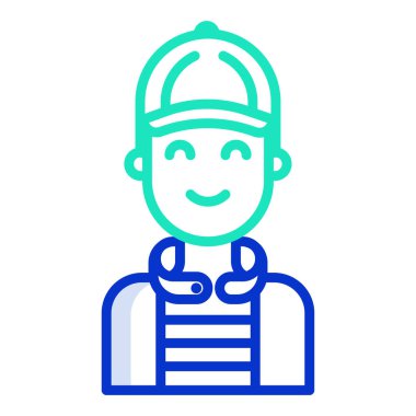 Miğfer ikonlu adam. Web için işçi vektör simgelerinin özet çizimi