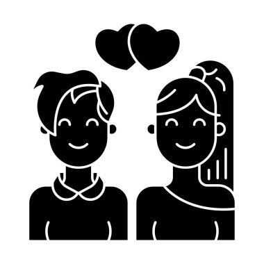 Kalp vektör çizimi tasarımı olan iki aşık.