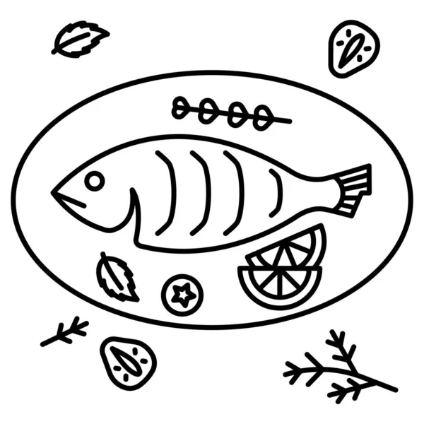 Простий Векторний Значок Ілюстрація Запеченої Риби — стоковий вектор
