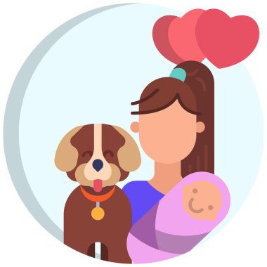 Dog 'la mutlu bir aile. Web simgesi basit tasarım