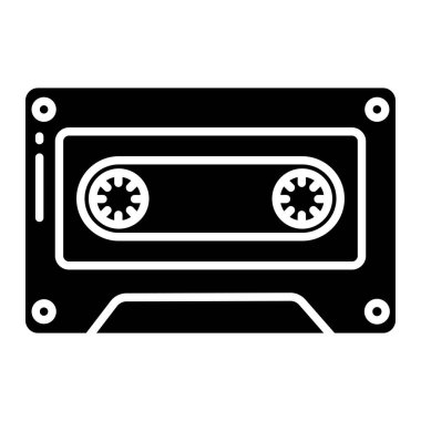 Beyaz arkaplanda eski kaset simgesi, vektör illüstrasyonu