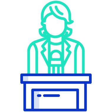 Konuşma balonu ikonu olan bir iş adamı. Beyaz arkaplanda izole edilmiş web tasarımı için yargıç avatar vektör sembolü