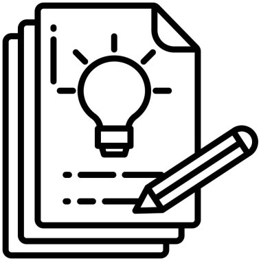 fikir, kalem, ampul, eğitim, yenilik çizgisi simgesi.