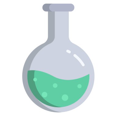 Kimya şişesi simgesi. Bilim teknoloji. Kimya, laboratuvar, bilim, biyoteknoloji kavramları için düz tasarım.