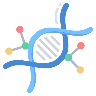 DNA molekül vektör simgesi. biçim iki renkli düz sembol, mavi ve beyaz renkler, yuvarlak açılar, ışık