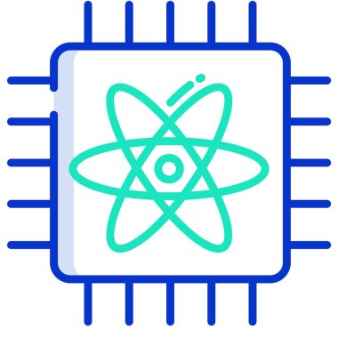 Fizik sembolündeki atom simgesi. Basit biçim, beyaz arkaplanda yuvarlak açılı düz bicolor simgeleridir.