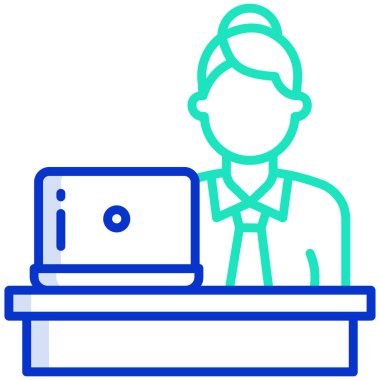 dizüstü bilgisayar kutsal kişilerin resmi, vektör çizim ile işadamı