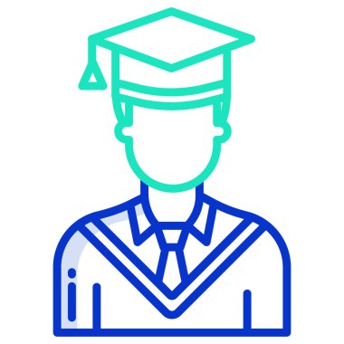 Basit vektör simgesi, mezuniyet şapkalı adamın resmi. 