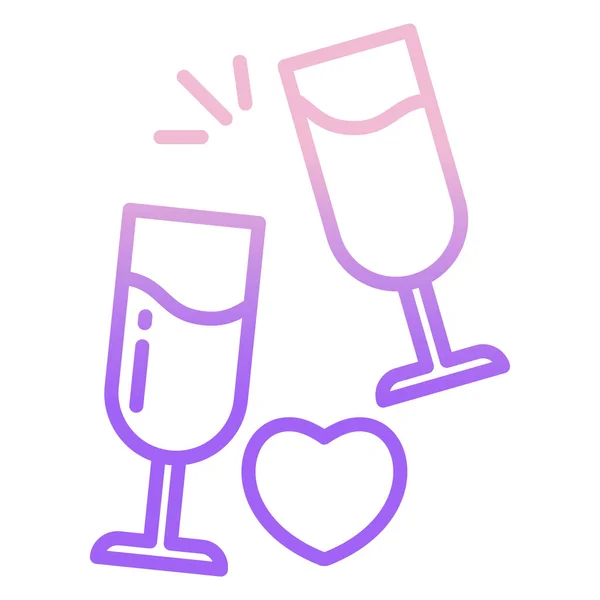 Bicchieri Vino Icona Del Cuore Disegno Vettoriale Illustrazione — Vettoriale Stock