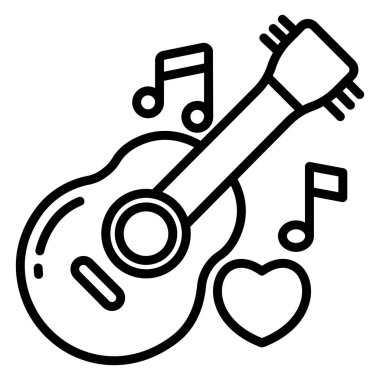 Müzik ve aşk ikonu. Taslak vektör çizimi ve sembol. beyaz arkaplanda izole