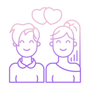 Kalp vektör çizimi tasarımı olan iki aşık.