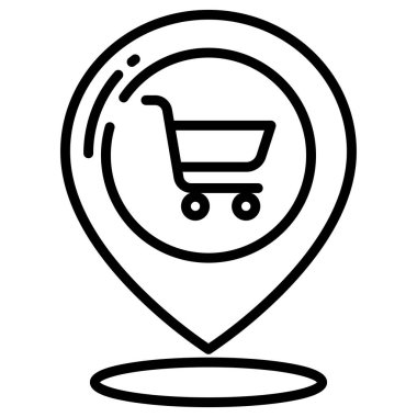 Alışveriş arabası pin simgesi, vektör illüstrasyonu