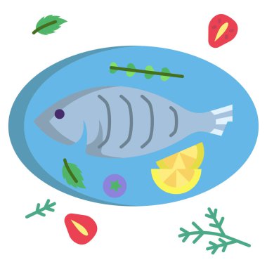 Basit vektör simgesi, fırınlanmış balığın çizimi