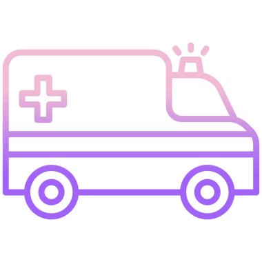 Ambulans aracı vektör simgesi. biçim iki renkli düz sembol, pembe ve beyaz renkler, yuvarlak açılar, ışık