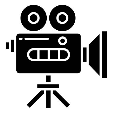Video kamera simgesi. Beyaz arkaplanda izole edilmiş web tasarımı için film haber vektör simgelerinin basit çizimi