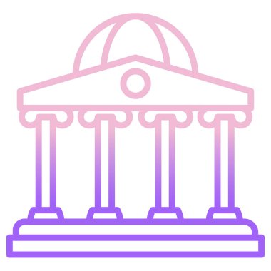 Banka ikonu. vektör biçimi, yuvarlak açılı, pembe ve mavi renkli iki renkli düz ikonik semboldür.