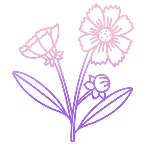 Violette Blume Mit Blättern Und Blüten Vektorillustration — Stockvektor