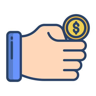 El ele tutuşan para ikonu. dolar sembollü akıllı telefon çizimi