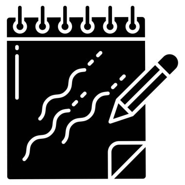 Beyaz arkaplanda basit vektör çizim defteri simgesi