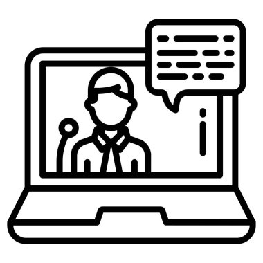 Çevrimiçi sohbet, görüntülü laptop, vektör simgesi, evden çalışma