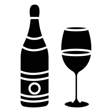 Şarap kadehi ikonu. Beyaz arka planda izole edilmiş web tasarımı için şampanya şişe vektör simgelerinin basit bir çizimi