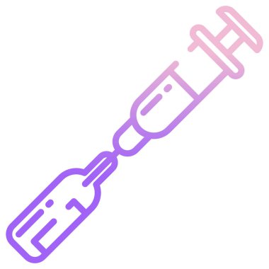 İğne ve şırınga vektör ikonu. biçim iki renkli düz sembol, mavi ve beyaz renkler, yuvarlak açılardır,